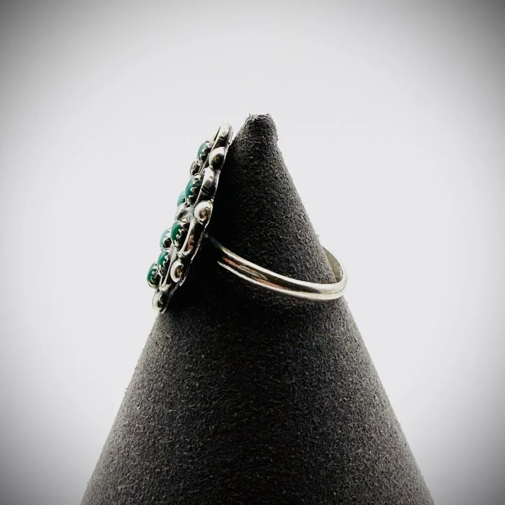 Vintage R. Dishta Zuni Turquoise Snake Eye Ring Sz 8.25